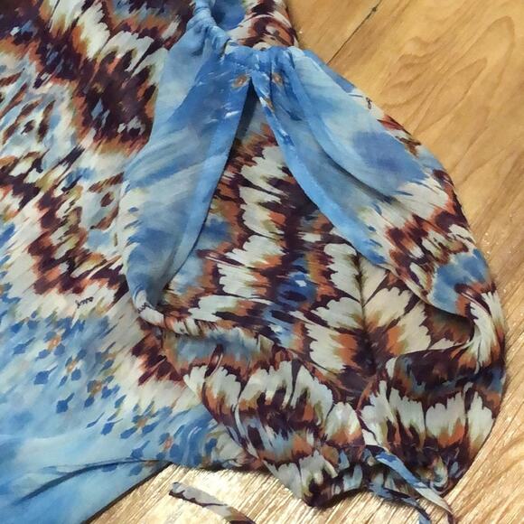 Guess Los Angeles Sheer Intricate Pattern Multicolor Blouse Size Small - Picture 9 of 12